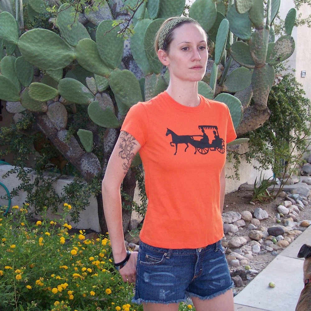 Horse and Carriage, Screen-printed Vibrant Orange and Black Tee